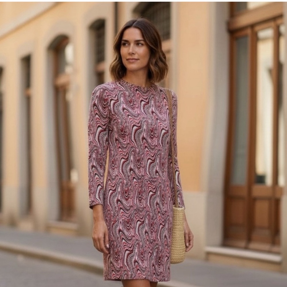 Zara Red Brown and Pink Swirl Tunic Dress